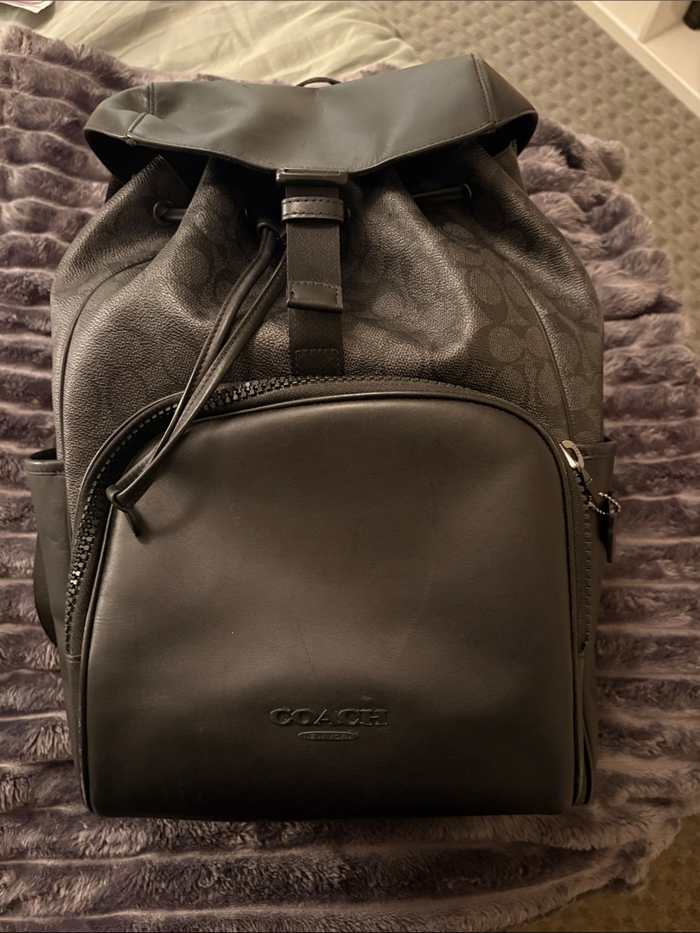 Coach Black Signature Canvas & Leather Drawstring Backpack